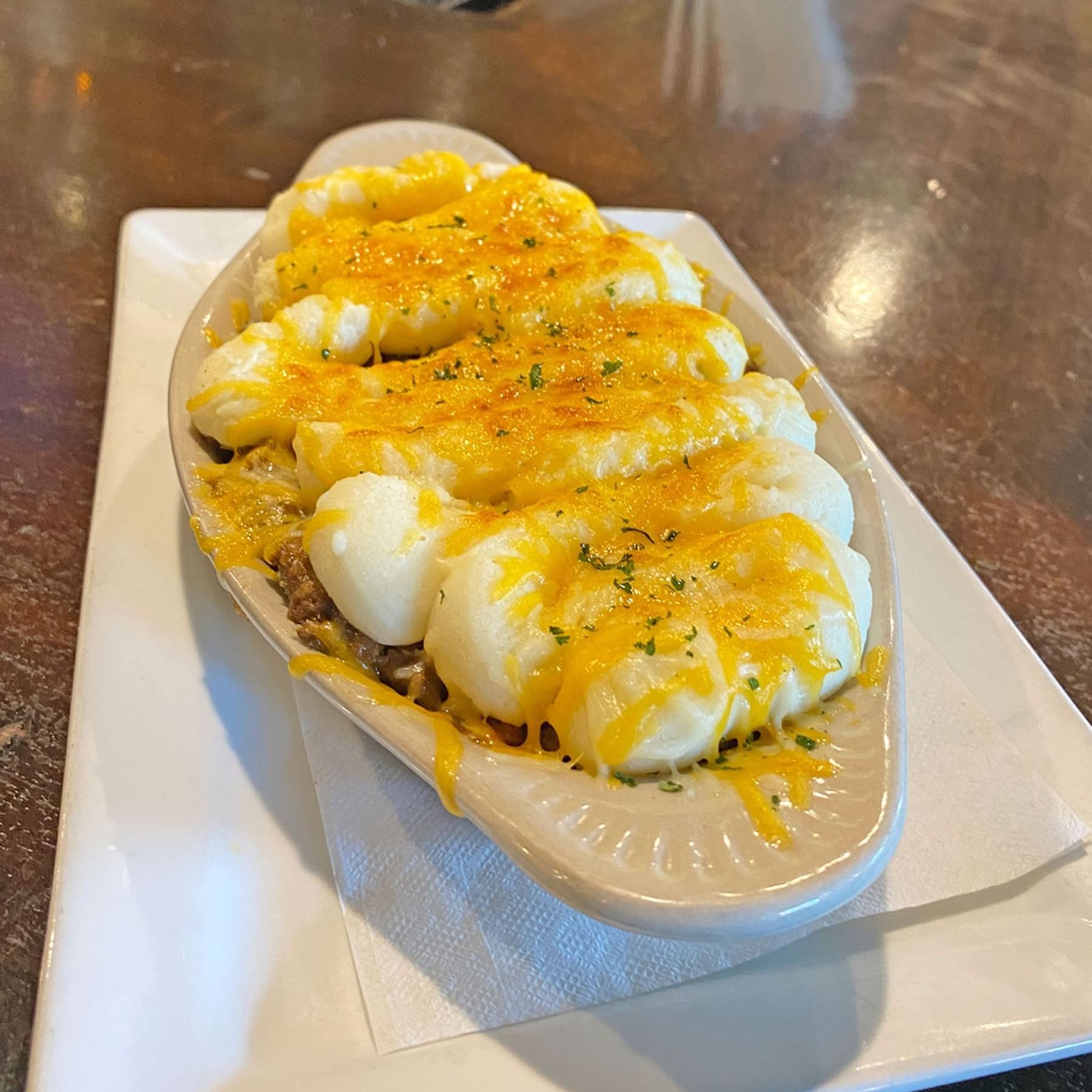 Close-up of Frankie Farell Shepherds Pie in Miller’s Ale House at Lake Buena Vista Resort Village & Spa
