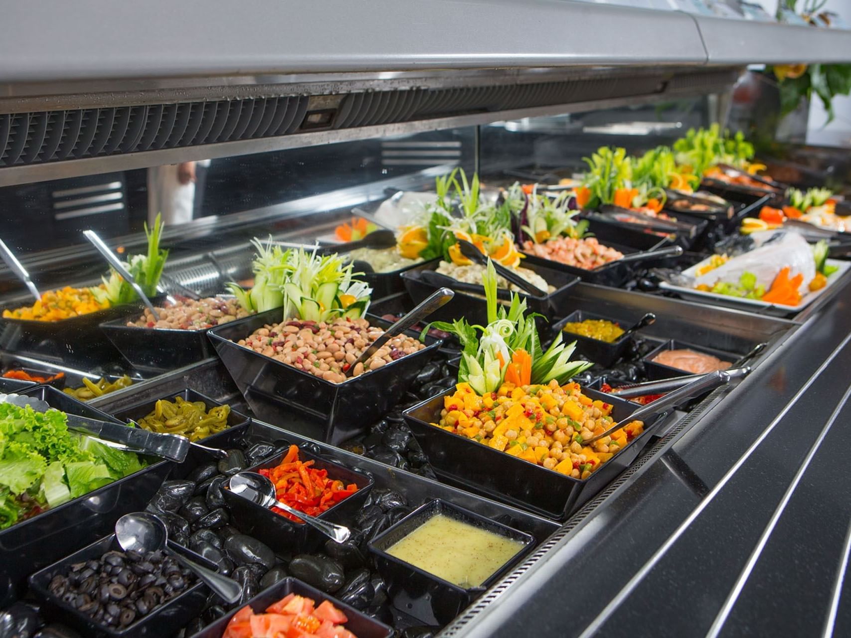 Close-up of the salad bar in Whitby's Restaurant & Bar at James Cook Hotel