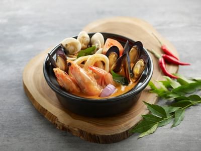 Delicious bowl of Seafood curry served at York Hotel Singapore