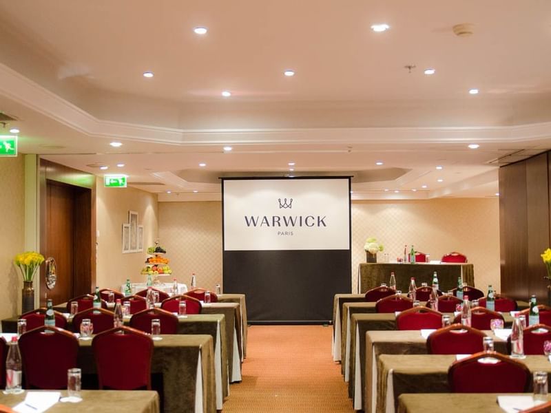 Classroom-typed event room set-up in M Monroe + J. Dean at Warwick Paris Champs Elysées