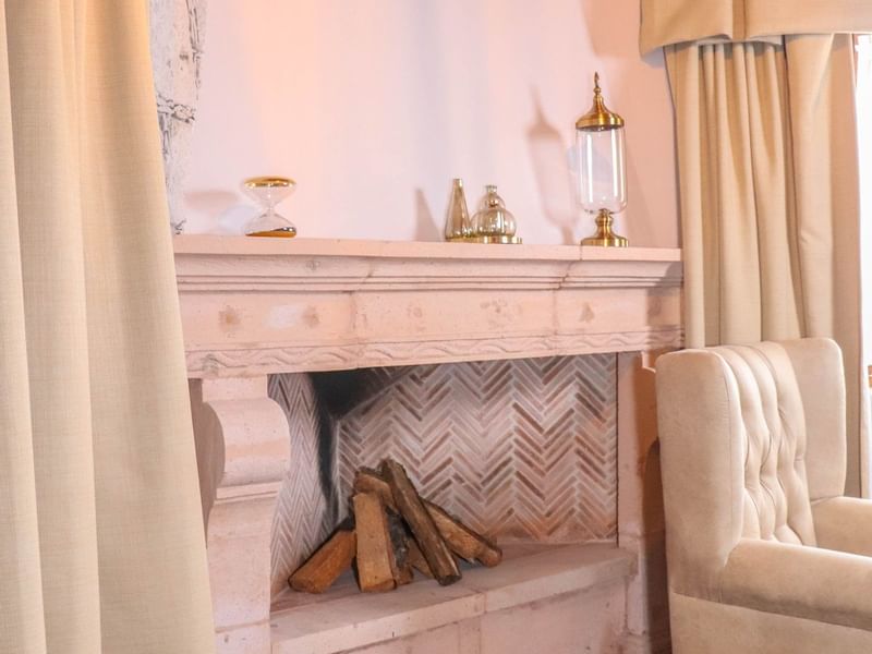 Close-up of a fireplace in Junior Suite at Gamma Hotels