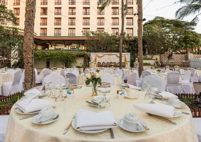Banquet tables in Pool Garden Room at Chatrium Hotel Royal Lake