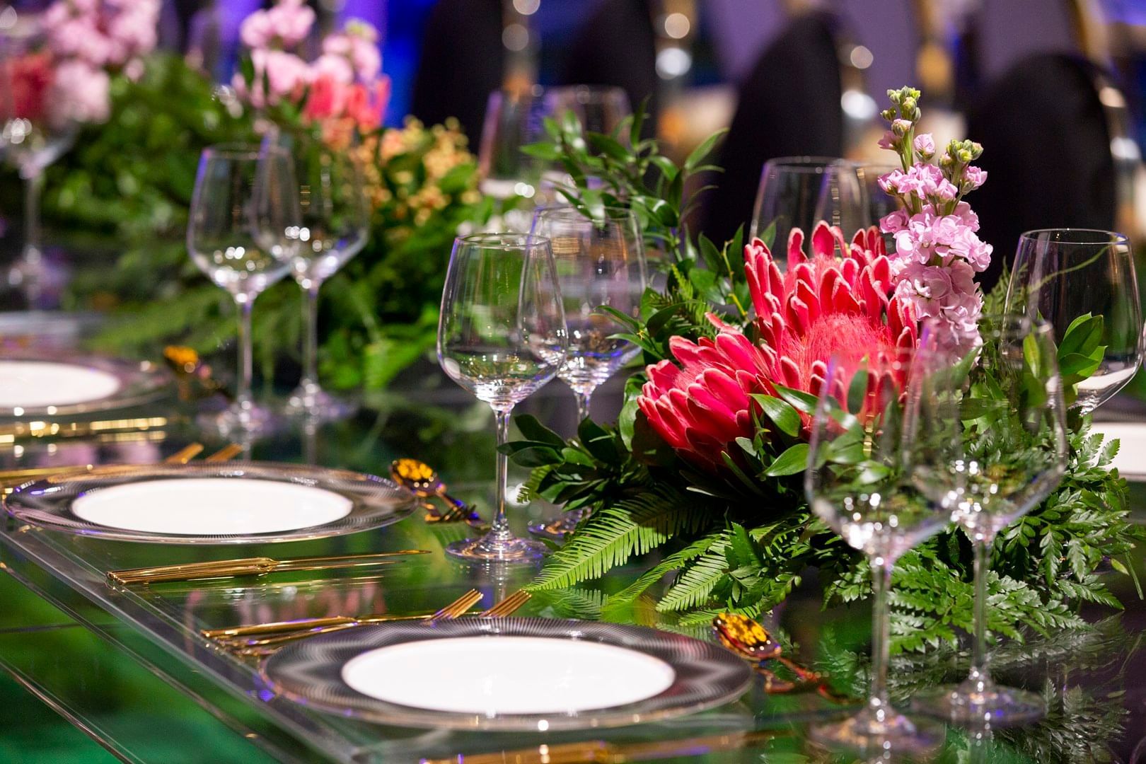 Closeup of a Floral table decoration at Crown Hotel Perth