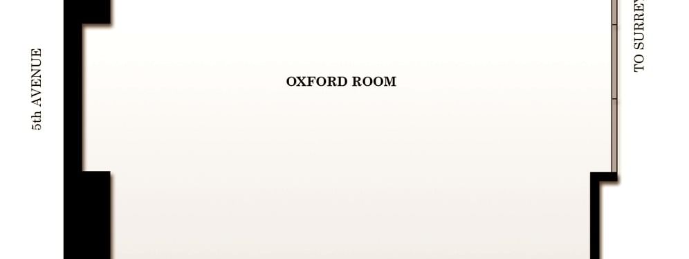 Simple floor plan diagram for the Oxford Room showing layout and entry points at Warwick New York