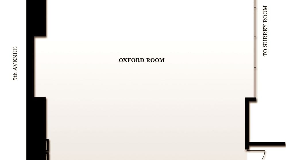Simple floor plan diagram for the Oxford Room showing layout and entry points at Warwick New York