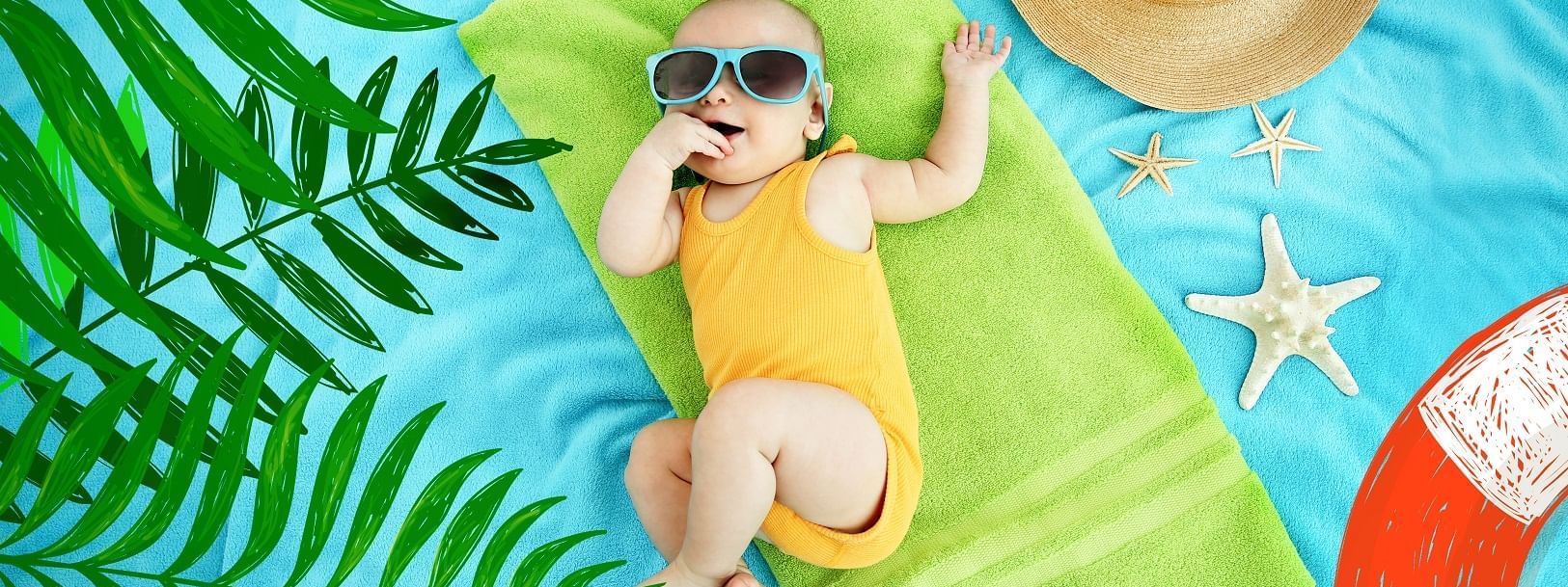Baby lying on fabric background at Daydream Island Resort
