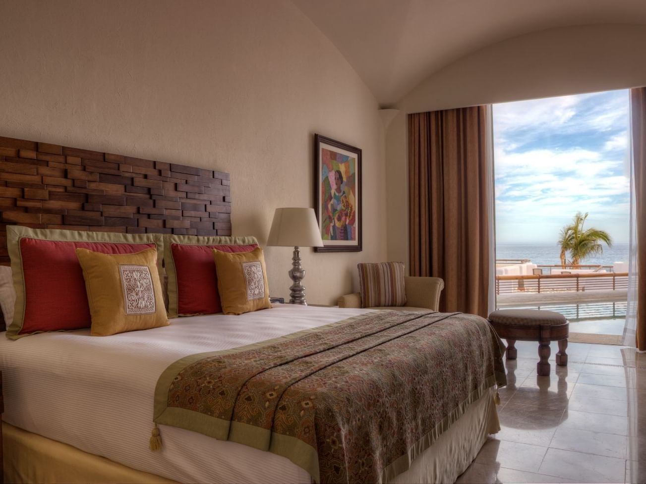 A comfy double bed in a Master Suite at Marquis Los Cabos