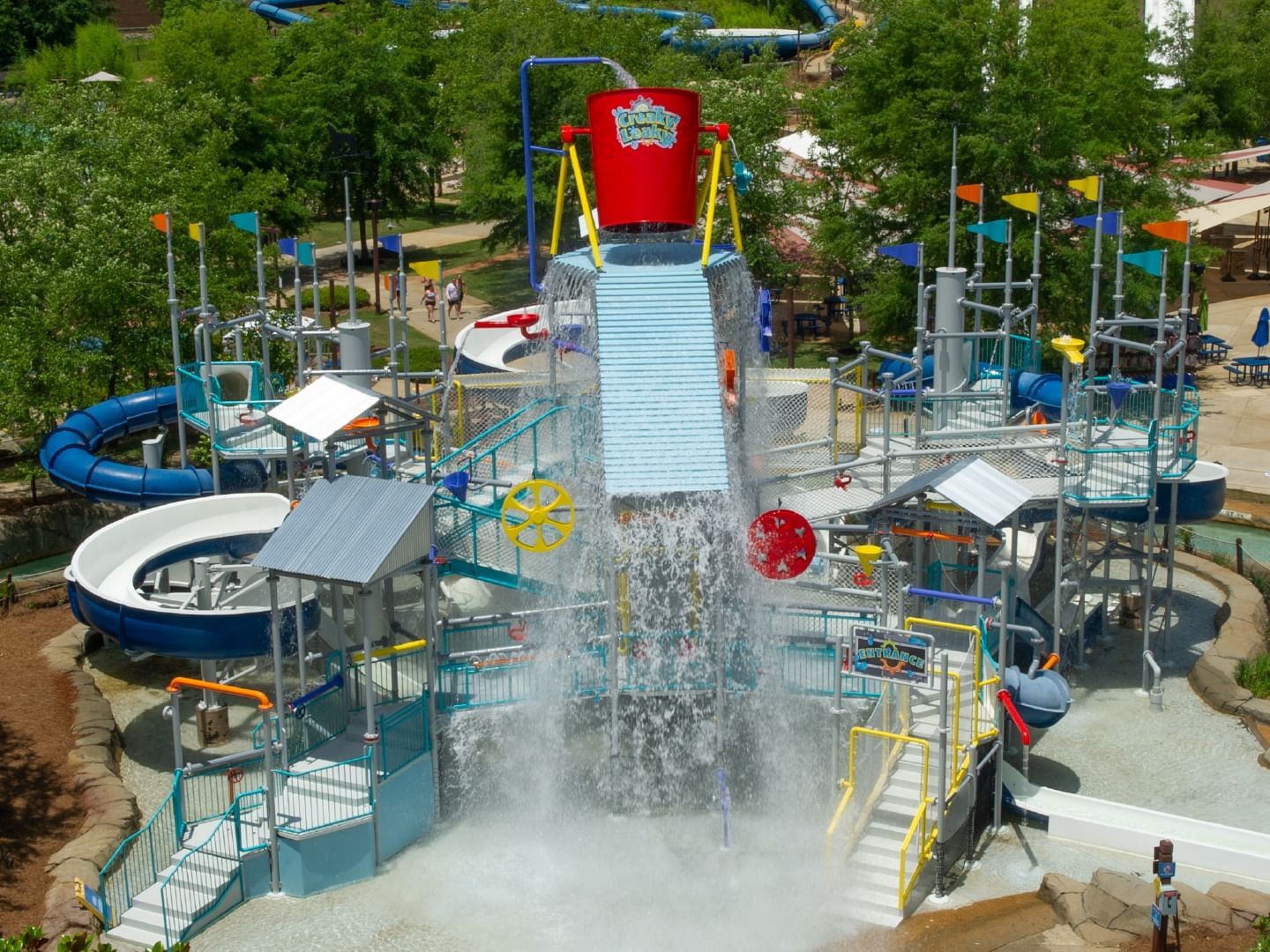 Aerial view of Geyser Falls Water park near Pearl River Resorts