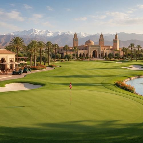 Lush green 18-Hole Championship Golf Course, the best golf course in Marrakech near Palmeraie Golf Palace by Pickalbatros