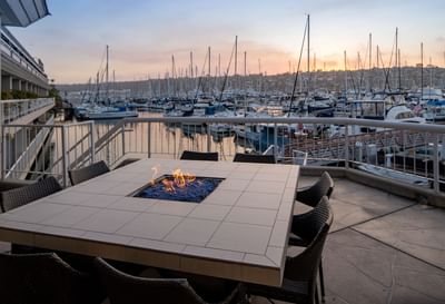 restaurant fire table overlooking marina