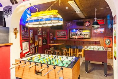Gaming area in The Clocktower Cellar at Alpenhof Lodge