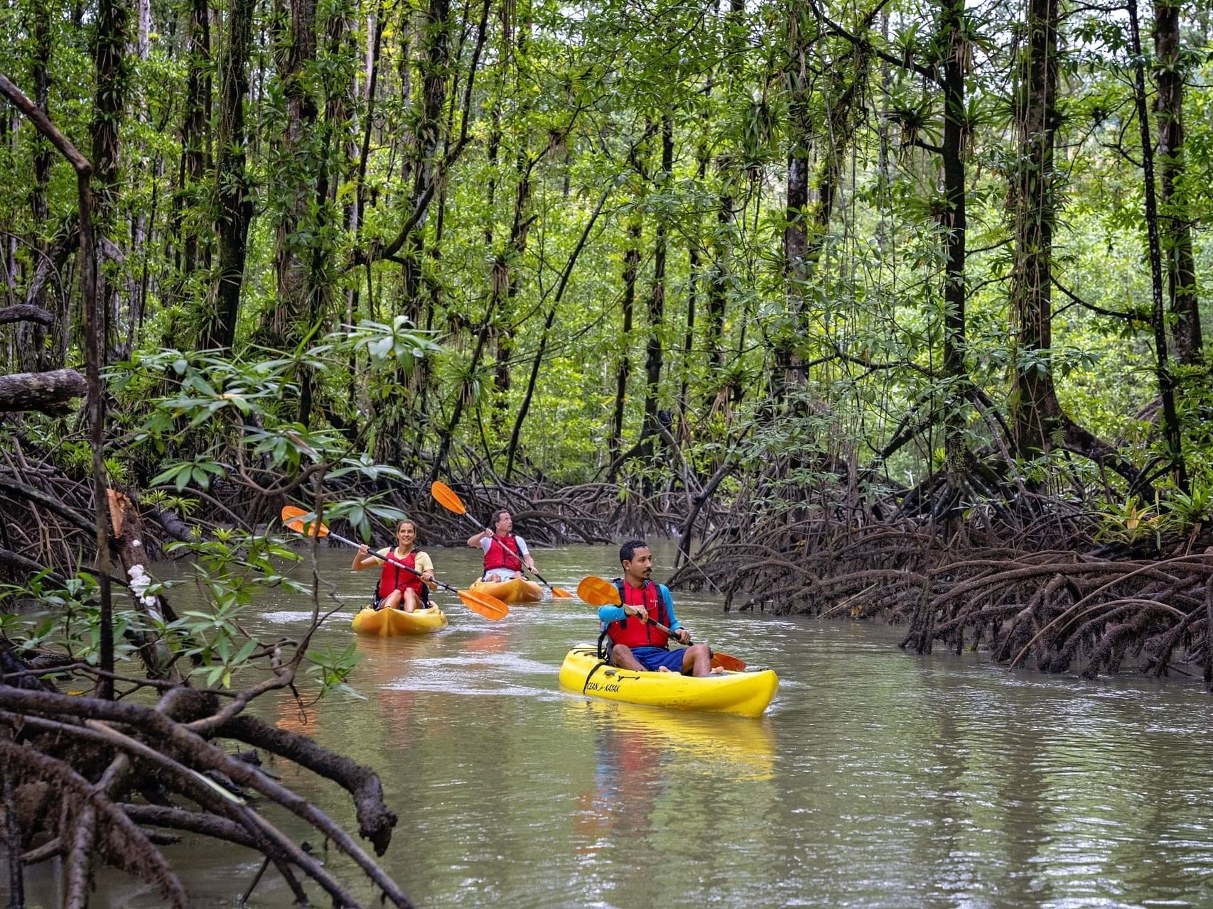 People kayaking in Río Esquinas near Playa Cativo Lodge