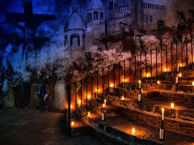 Candles lighted in stairs at FA Hacienda San Antonio