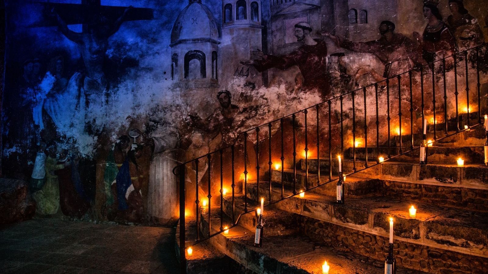 Candles lighted in stairs at FA Hacienda San Antonio
