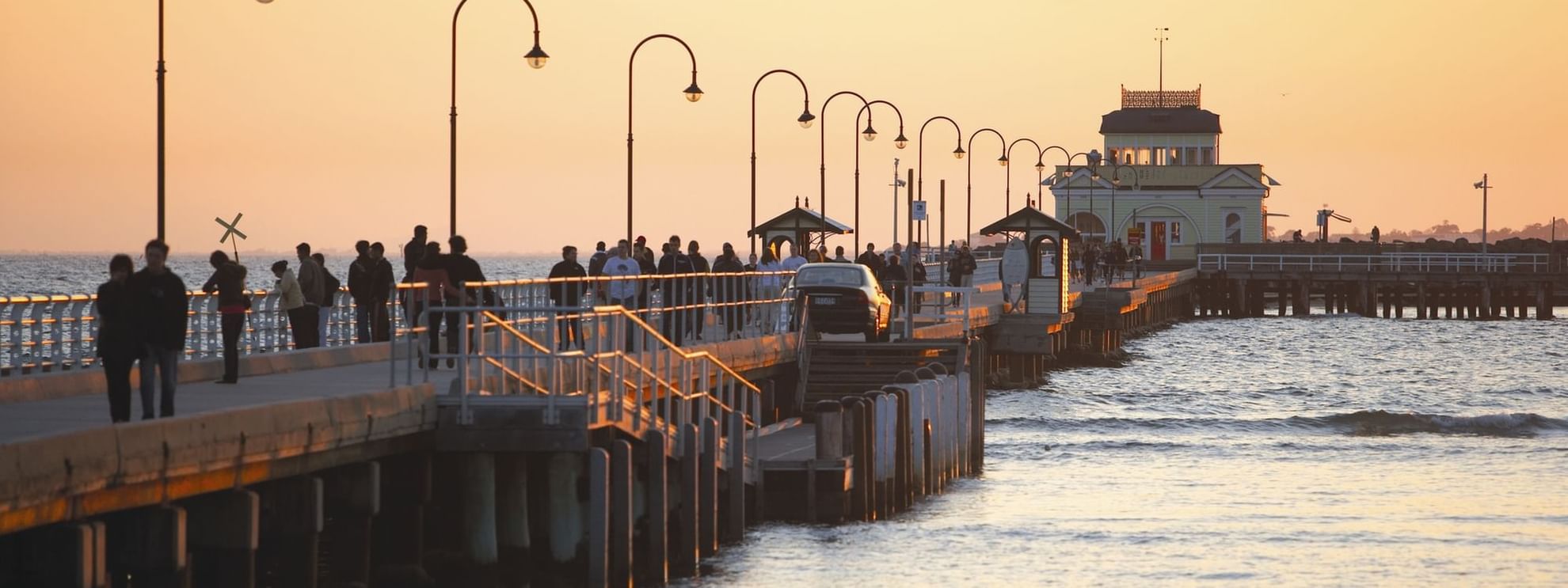 St Kilda Pier and Breakwater during sunset nearby Mercure Welcome hotel