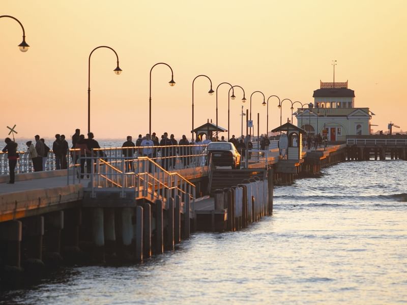 St Kilda Pier and Breakwater during sunset nearby Mercure Welcome hotel