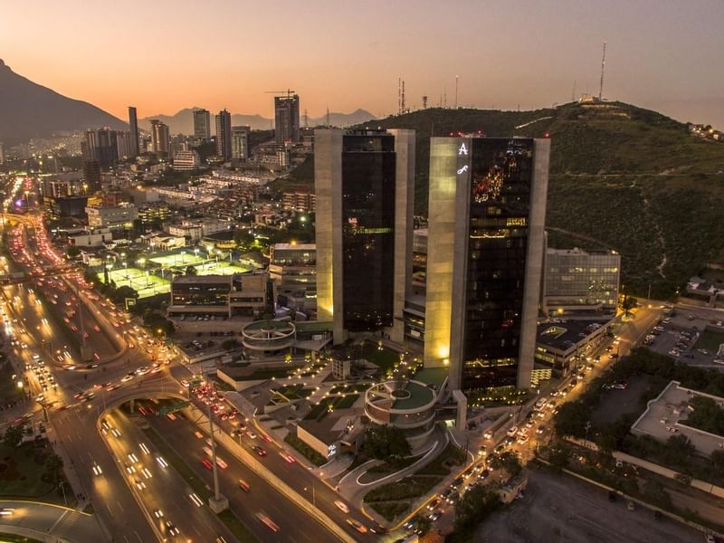 Aerial view of the city near Live Aqua Urban Resort Monterrey