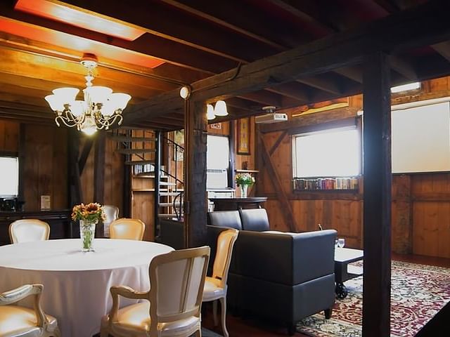 Dining area in Yellow Barn Suite Event Space at La Tourelle Hotel and Spa