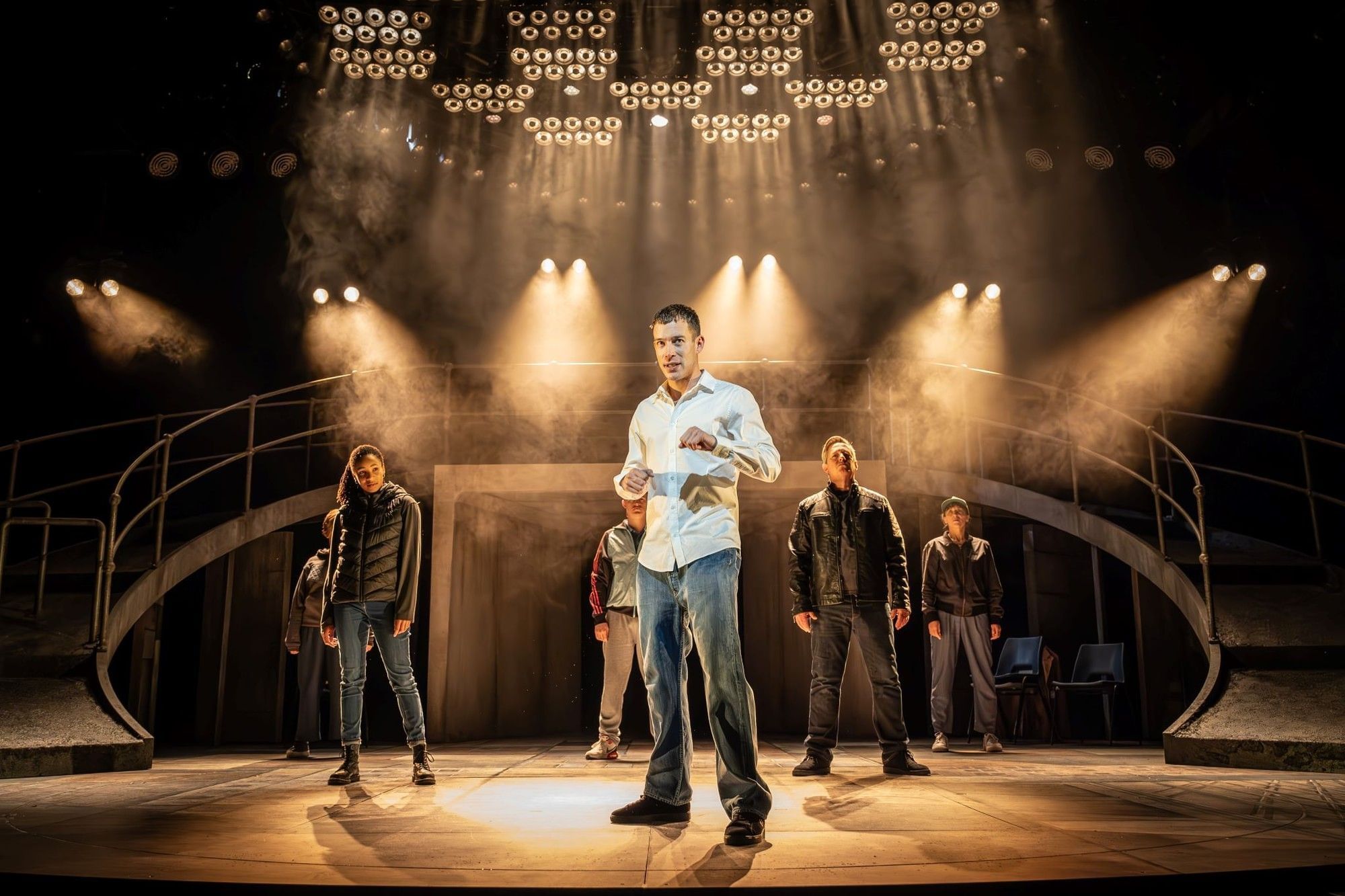 Punch, a theatrical performance at Donmar Warehouse, with David Shields and the cast under bright lights near The Londoner