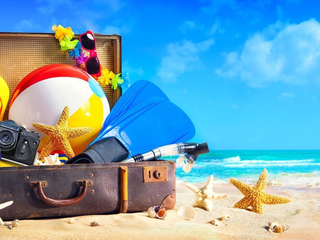 Close-up of a luggage with beach toys at Daydream Island Resort