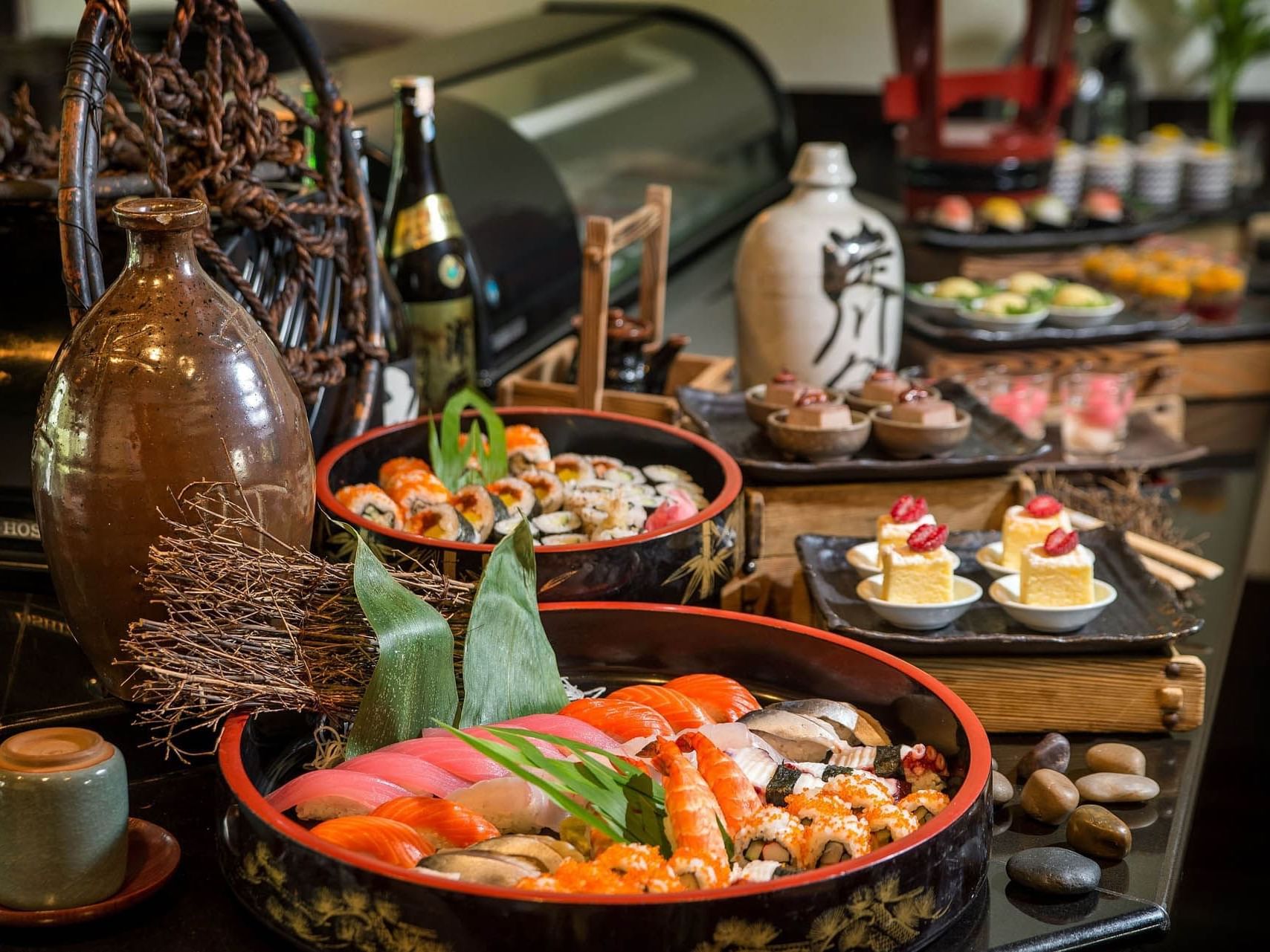Sushi platter, elegant desserts and siders served for Sakura Weekend Lunch at Saujana Hotel Kuala Lumpur