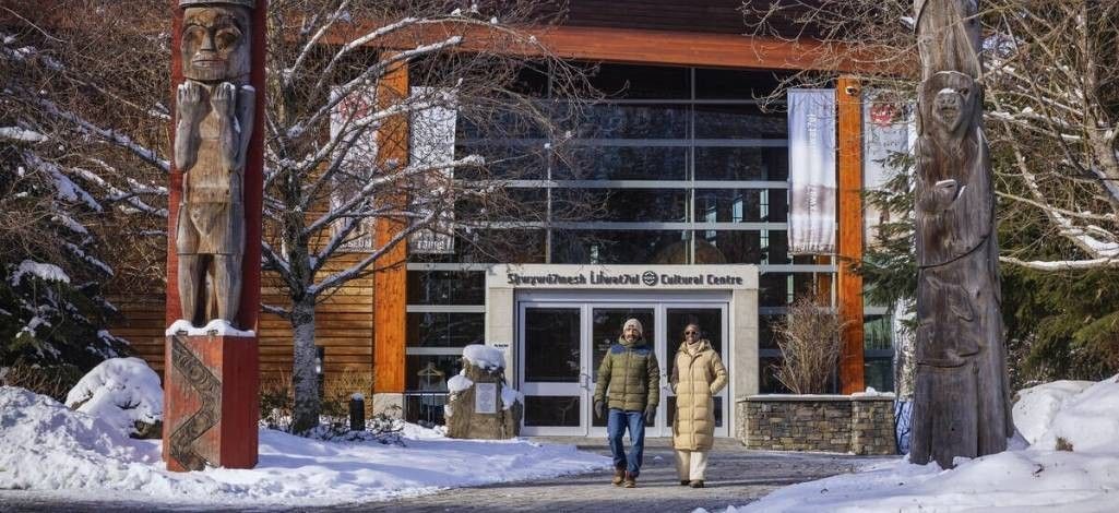 Visitors outside Squamish Lil’wat Cultural Centre in winter