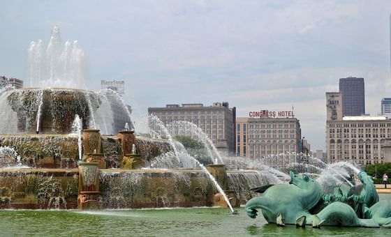 Buckingham Fountain in front of Congress Plaza