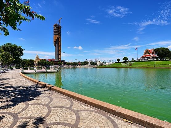 Roi Et Tower view from a distance by the lake near Hop Inn Hotel