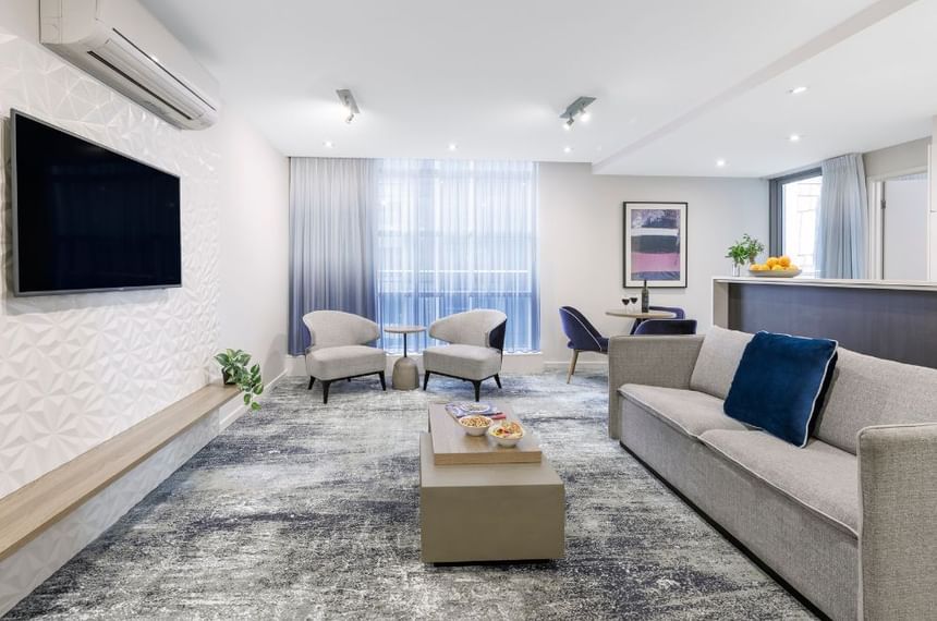Living Room in 2 Bedroom Apartment at Brady Apartment Hotel Flinders Street