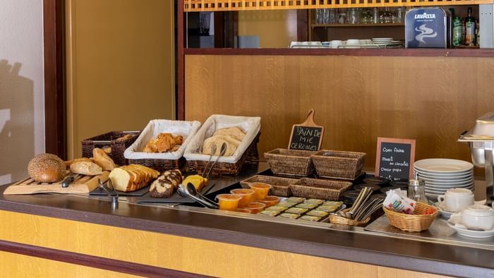 Closeup of an arranged buffet at Hotel du Lac