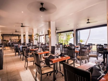 Interior of the dining area in Bula Brasserie at Warwick Fiji