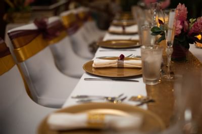 Closeup of a wedding table setup at True Blue Bay Hotel
