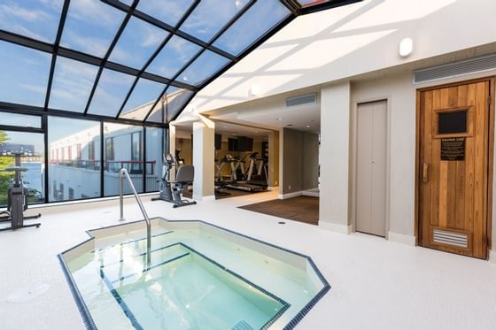 The indoor hot tub on the roof top at Granville island Hotel