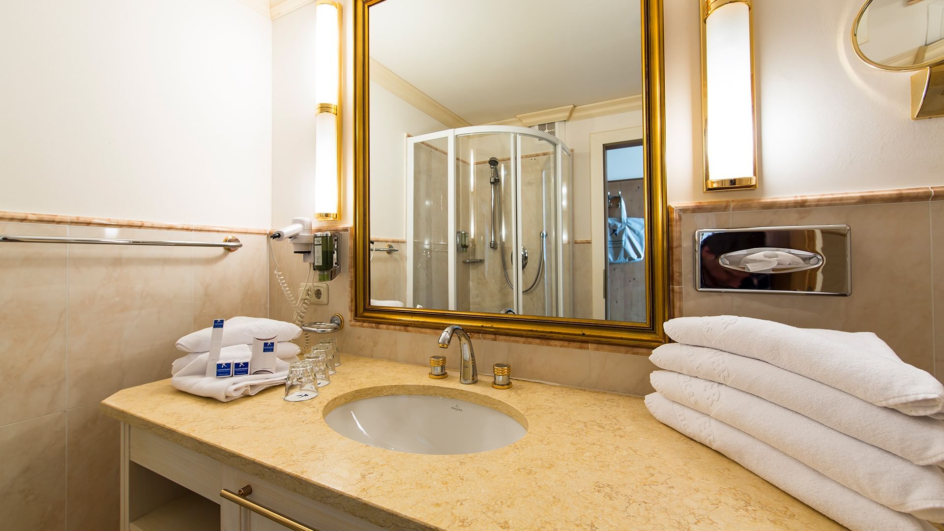 Bathroom vanity in Comfort Room at Falkensteiner Hotels