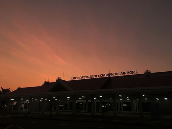 Evening exterior view of Chumphon Airport near Hop Inn Hotel