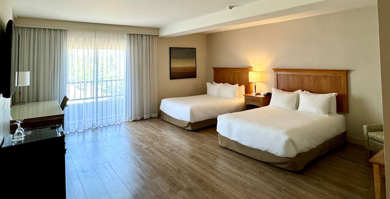Accessible hotel guestroom with two queen beds