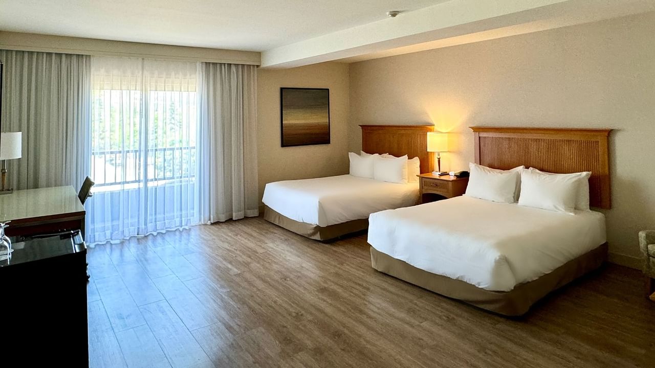 Accessible hotel guestroom with two queen beds
