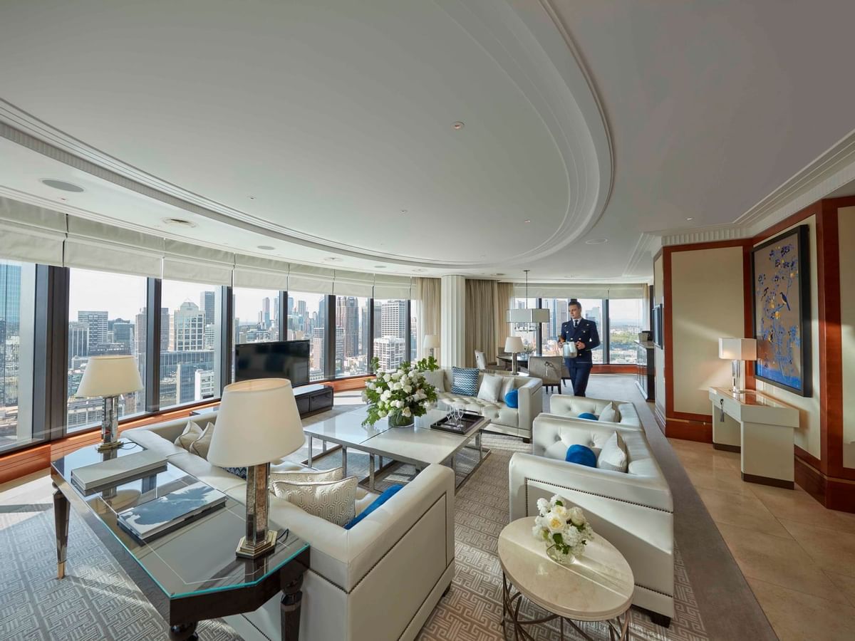 Living room in 2 Bedroom Crystal Villa at Crown Melbourne Hotel