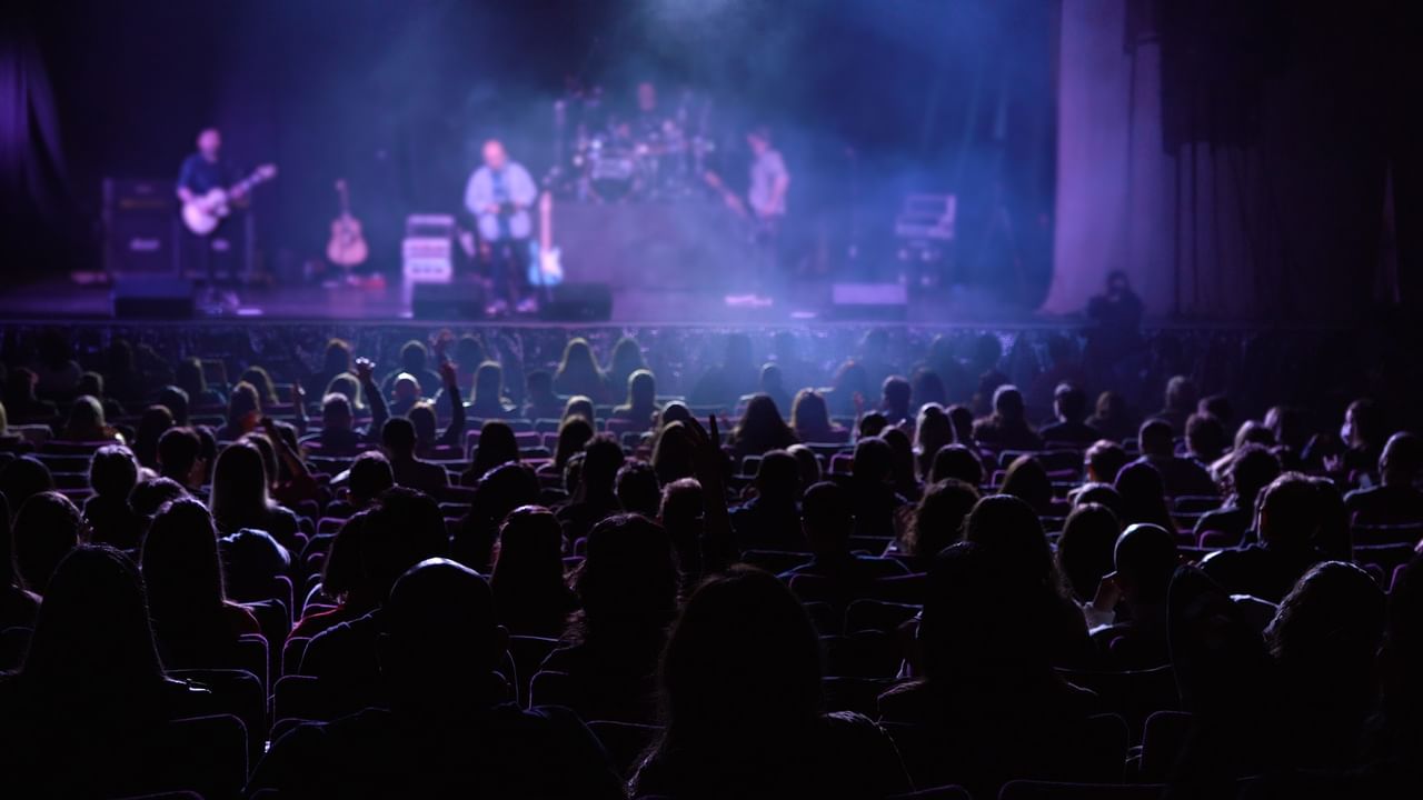 a group of people enjoying a concert in an auditorium