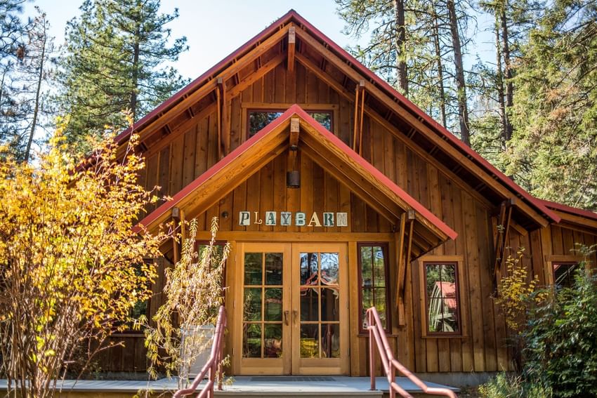 Entrance view of play barn at Sleeping Lady Mountain Resort