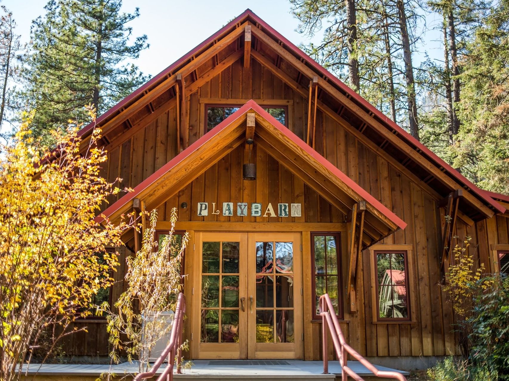 Entrance view of play barn at Sleeping Lady Mountain Resort