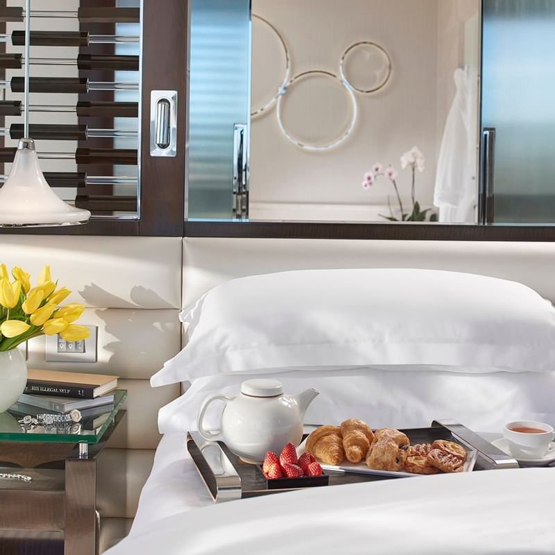 Snacks & tea served in a bedroom at Crown Towers Perth