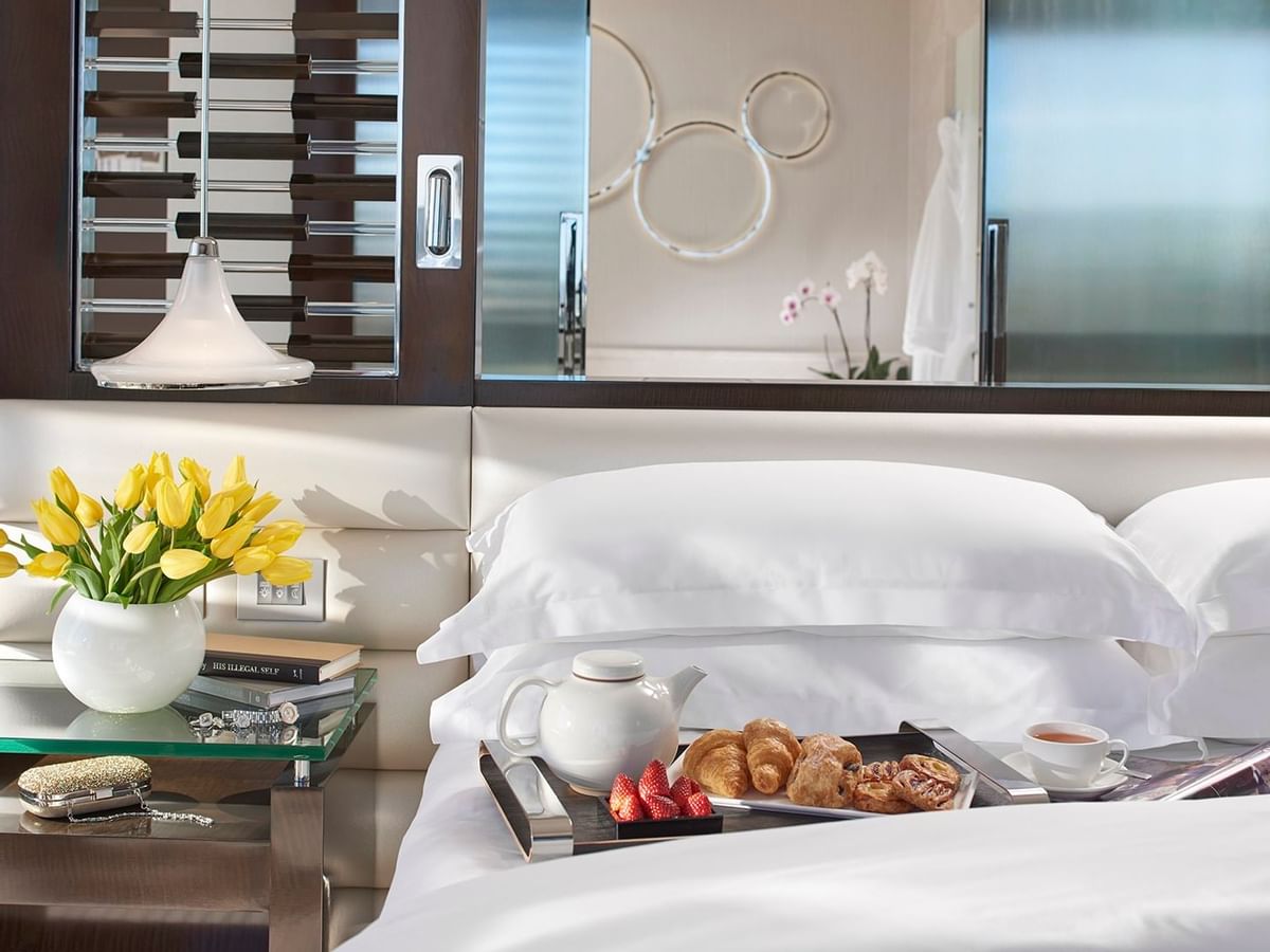 Snacks & tea served in a bedroom at Crown Towers Perth