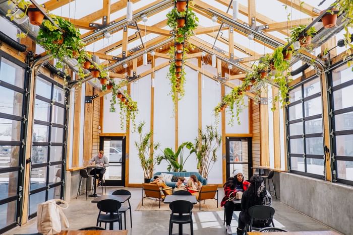 People hanging out in The Greenhaus at Kinship Landing