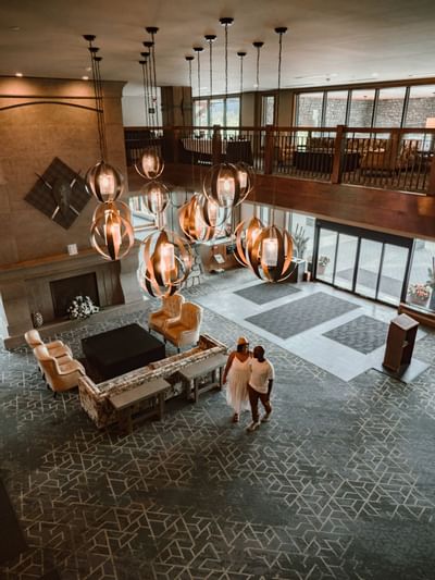 Interior of the entrance area in Malcolm Hotel with a couple