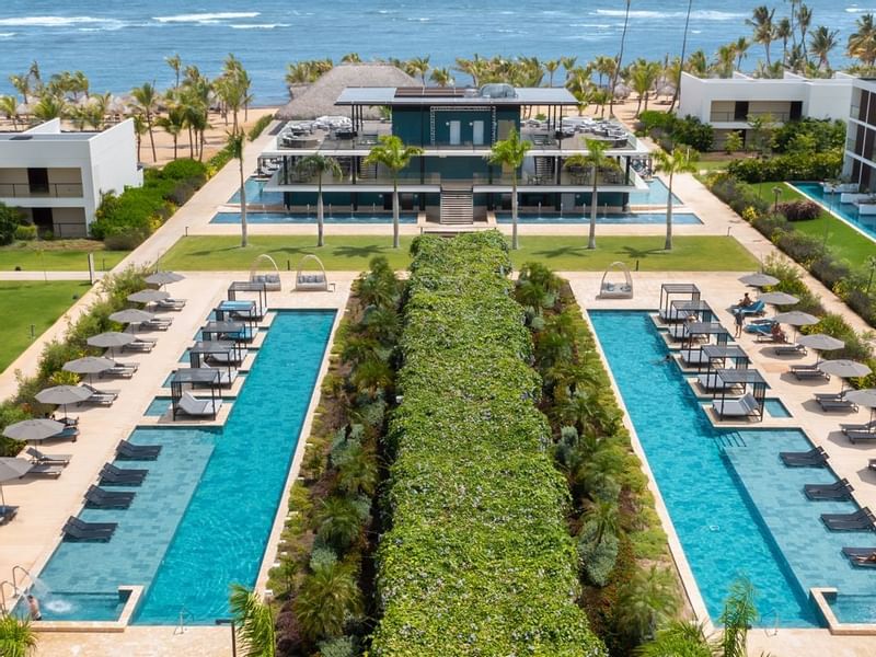 Aerial view of the outdoor pools & Live Aqua Punta Cana