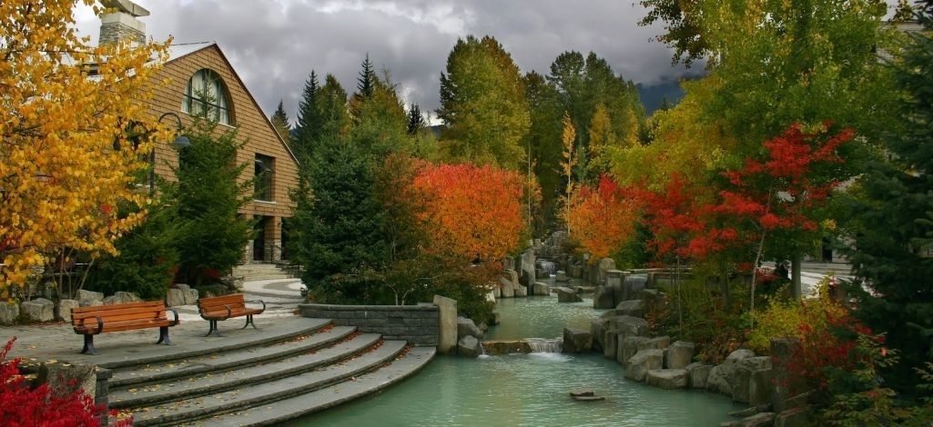 Whistler Village walkway with fall colours