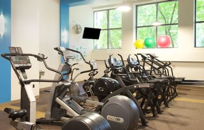 Gym equipment in a fitness center at Mt. Washington Conference
