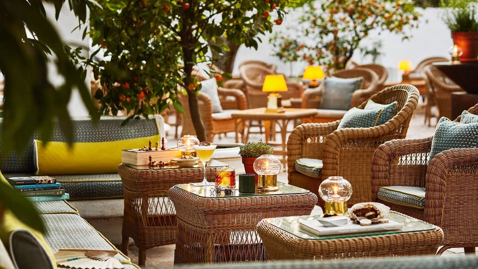 Tables at the lounge in the Summer Bar at Marbella Club Hotel