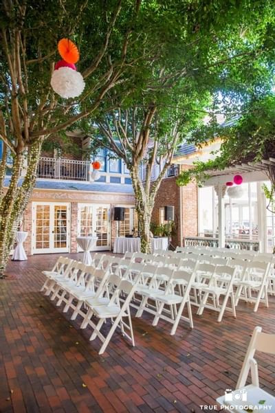 Wedding set up in the courtyard at Horton Grand Hotel